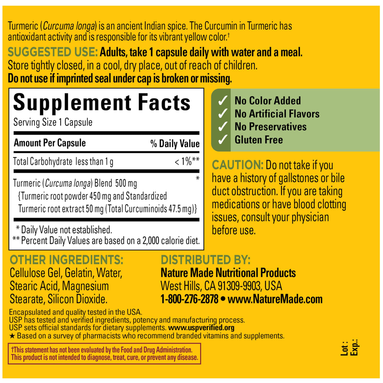 Nature Made Turmeric Curcumin 500 mg, Turmeric Curcumin Supplement for Antioxidant Support, Herbal Supplements, 120 Capsules, 120 Day Supply