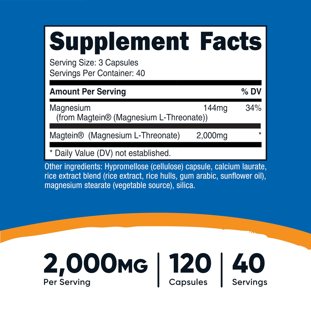 Nutricost Magnesium L-Threonate As Magtein 2000mg, 120 Capsules - Non-GMO, Gluten Free, Vegetarian Friendly