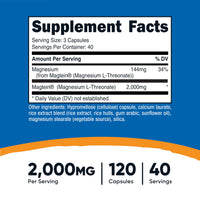 Thumbnail for Nutricost Magnesium L-Threonate As Magtein 2000mg, 120 Capsules - Non-GMO, Gluten Free, Vegetarian Friendly