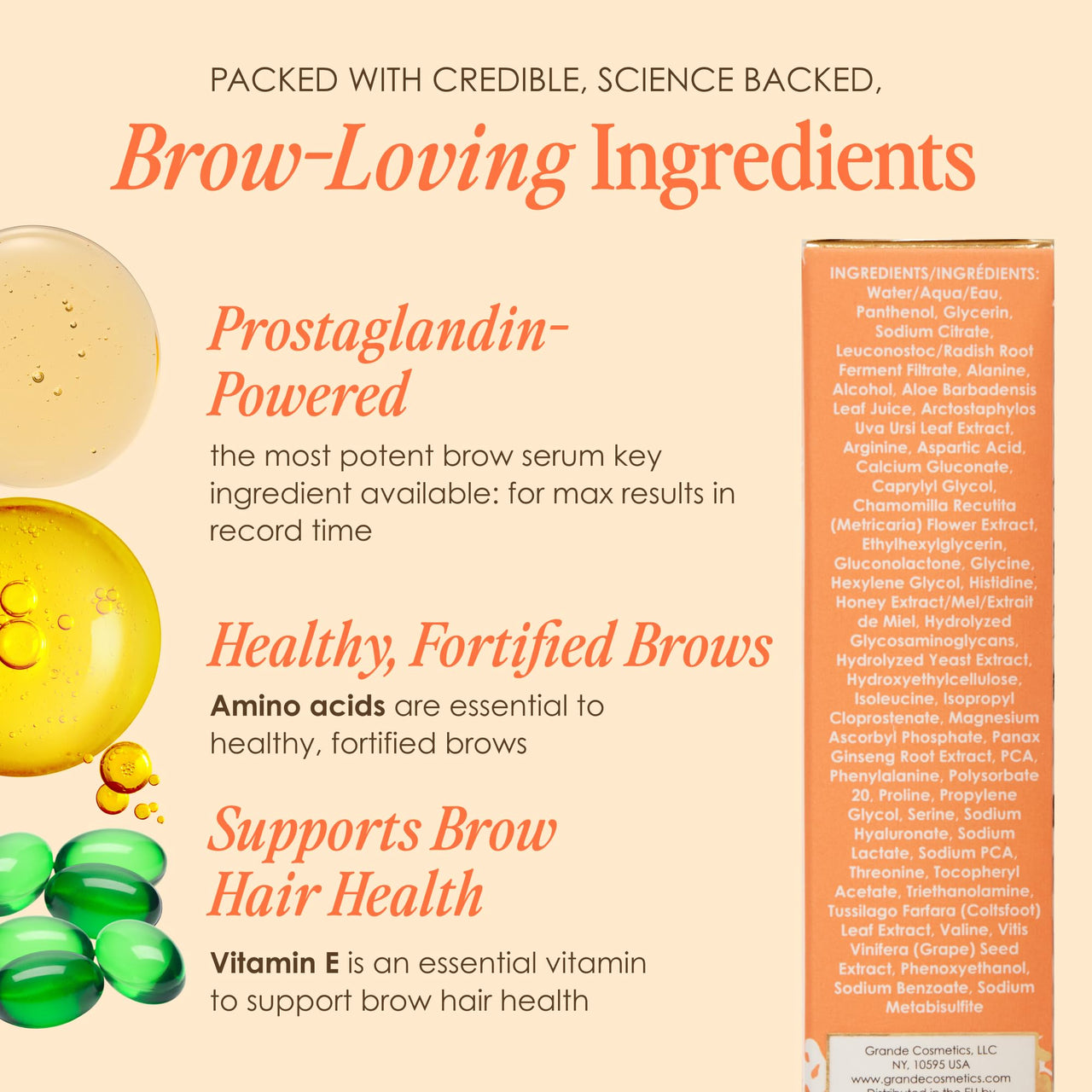 Grande Cosmetics GrandeBROW Brow Enhancing Serum for Fuller, Bolder, Looking Eyebrows - Brow Serum With Vitamins, Peptides, Antioxidants, Amino Acids, Cruelty Free - 4 Month Supply (3 mL)