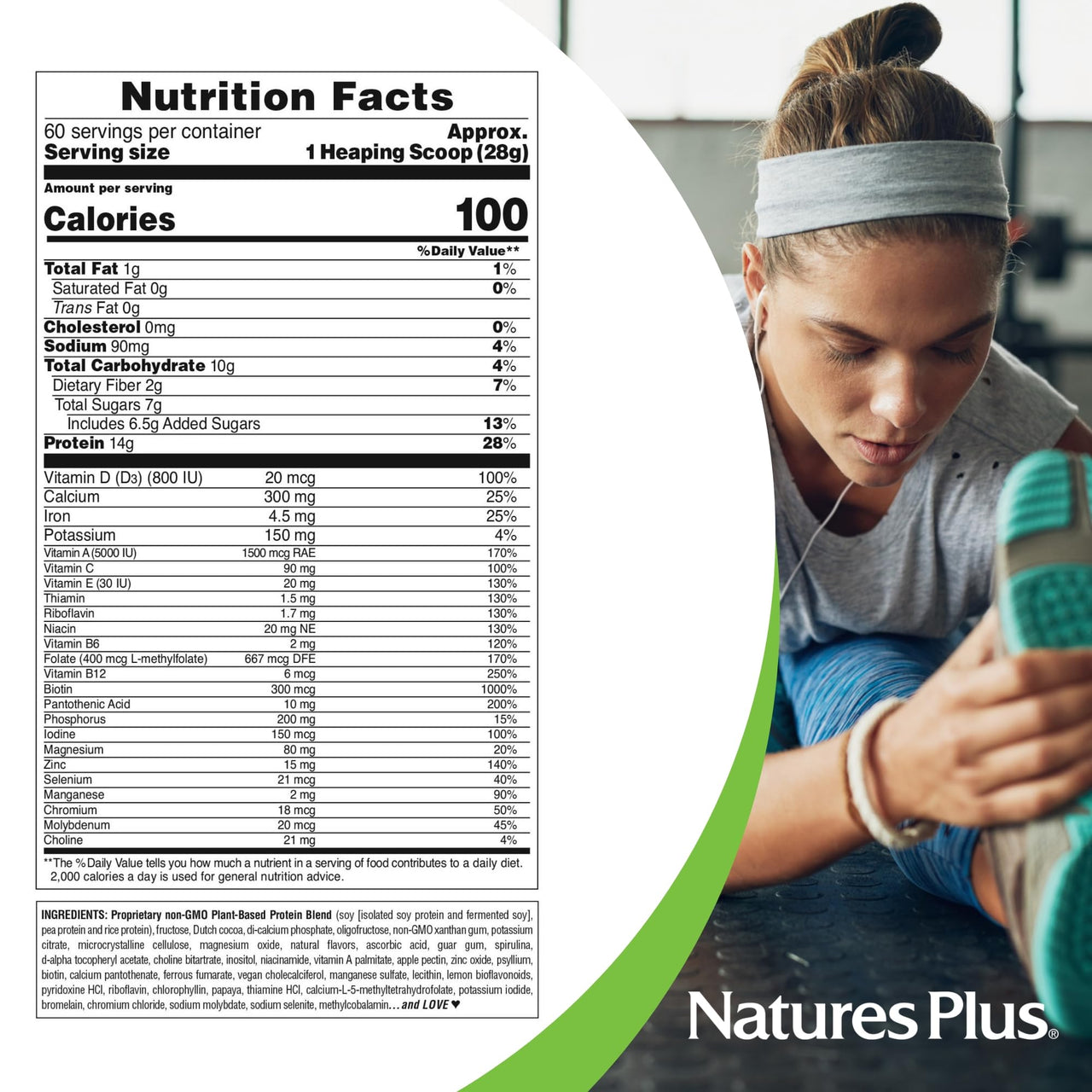 NaturesPlus SPIRU-TEIN, Chocolate - 3.7 lbs - Plant-Based Protein Shake - Non-GMO, Vegetarian, Gluten Free - 60 Servings