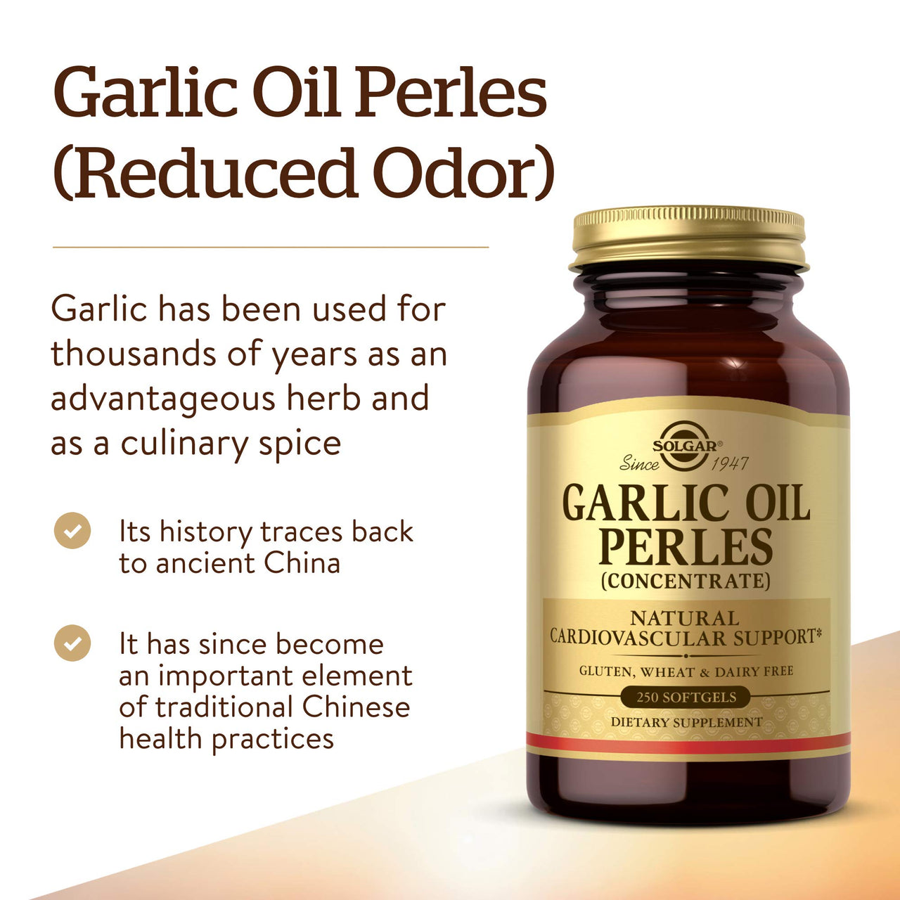 Solgar Garlic Oil Perles, 250 Softgels - Natural Cardiovascular Support - Garlic Oil Concentrate, Reduced Odor - Gluten Free, Dairy Free - 250 Servings