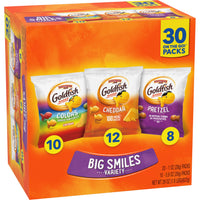 Thumbnail for Goldfish Crackers Big Smiles Variety Pack with Cheddar, Colors, and Pretzels, Snack Packs, 30 Ct
