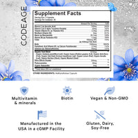 Thumbnail for Codeage Biotin Supplement with Vitamin C, Vitamin E, Vitamin B6, Niacin, Folate, Organic Food Blend, Phytoceramides, Astaxanthin, Selenium - Beauty Tonic - Hair, Skin, and Nail Support - Vegan, 90 Ct