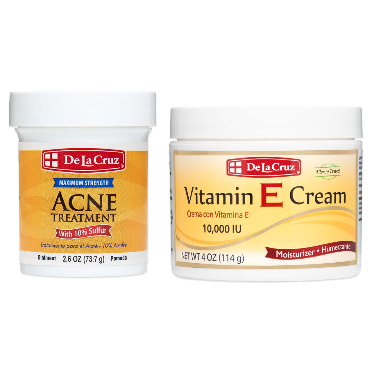 De La Cruz 10% Sulfur Ointment and Vitamin E Cream Bundle - For Face and Body - Made in USA