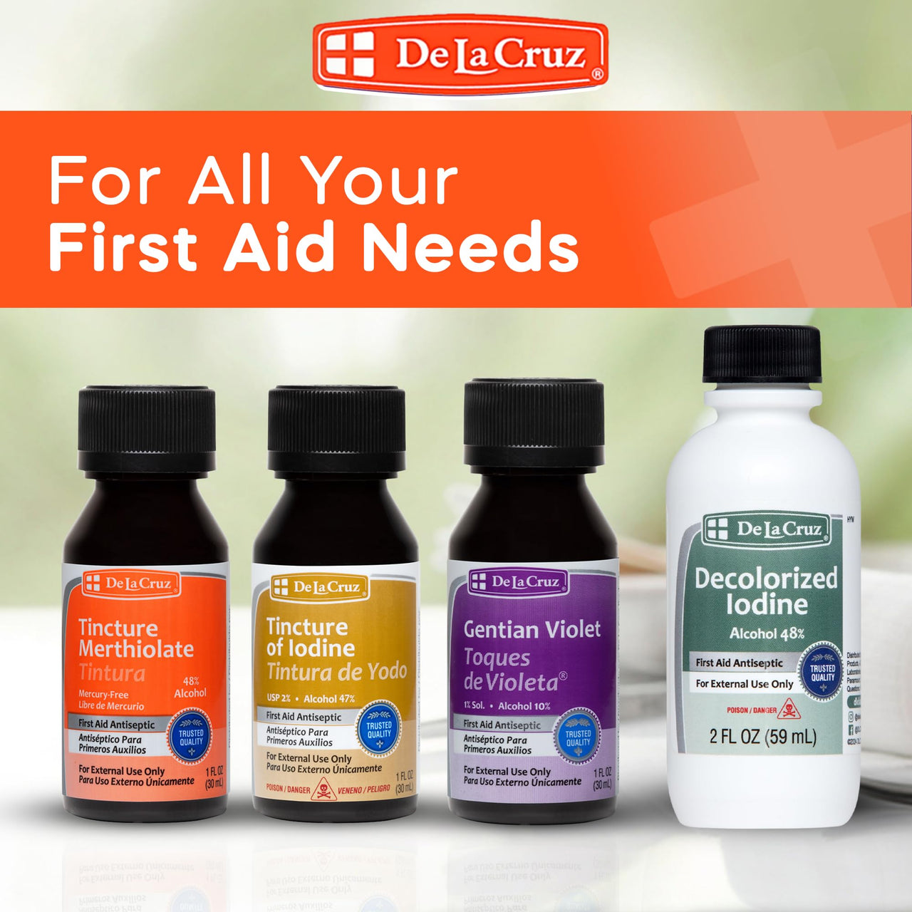 De La Cruz Merthiolate Tincture Antiseptic - First Aid for Minor Cuts, Scrapes and Burns - Mercury-Free Formula Safe for The Entire Family (3 Bottles)