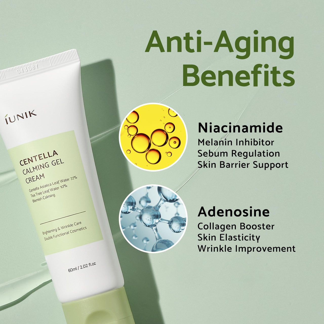 iUNIK Centella Edition Skincare Set (Cream 2.02 fl.oz. & Mini Serum 0.51 fl.oz.) - Centella Asiatica and Tea Tree Leaf Waters to Soothe, Calm, Moisturize, and Protect the Skin