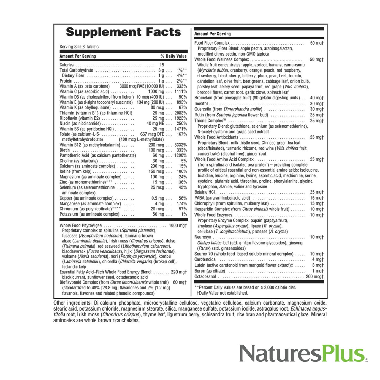 NaturesPlus Ultra Source of Life No-Iron Multivitamin - 180 Tablets - Supports Immune Health, Energy & Overall Well-Being - with Lutein & Vitamin D3 - Vegetarian & Gluten Free - 60 Servings