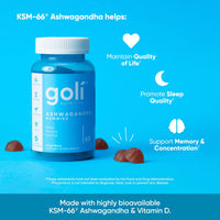 Thumbnail for Goli Ashwagandha & Vitamin D Gummy - 60 Count - Mixed Berry, KSM-66, Vegan, Plant Based, Non-GMO, Gluten-Free & Gelatin Free Relax. Restore. Unwind, Pack of 1
