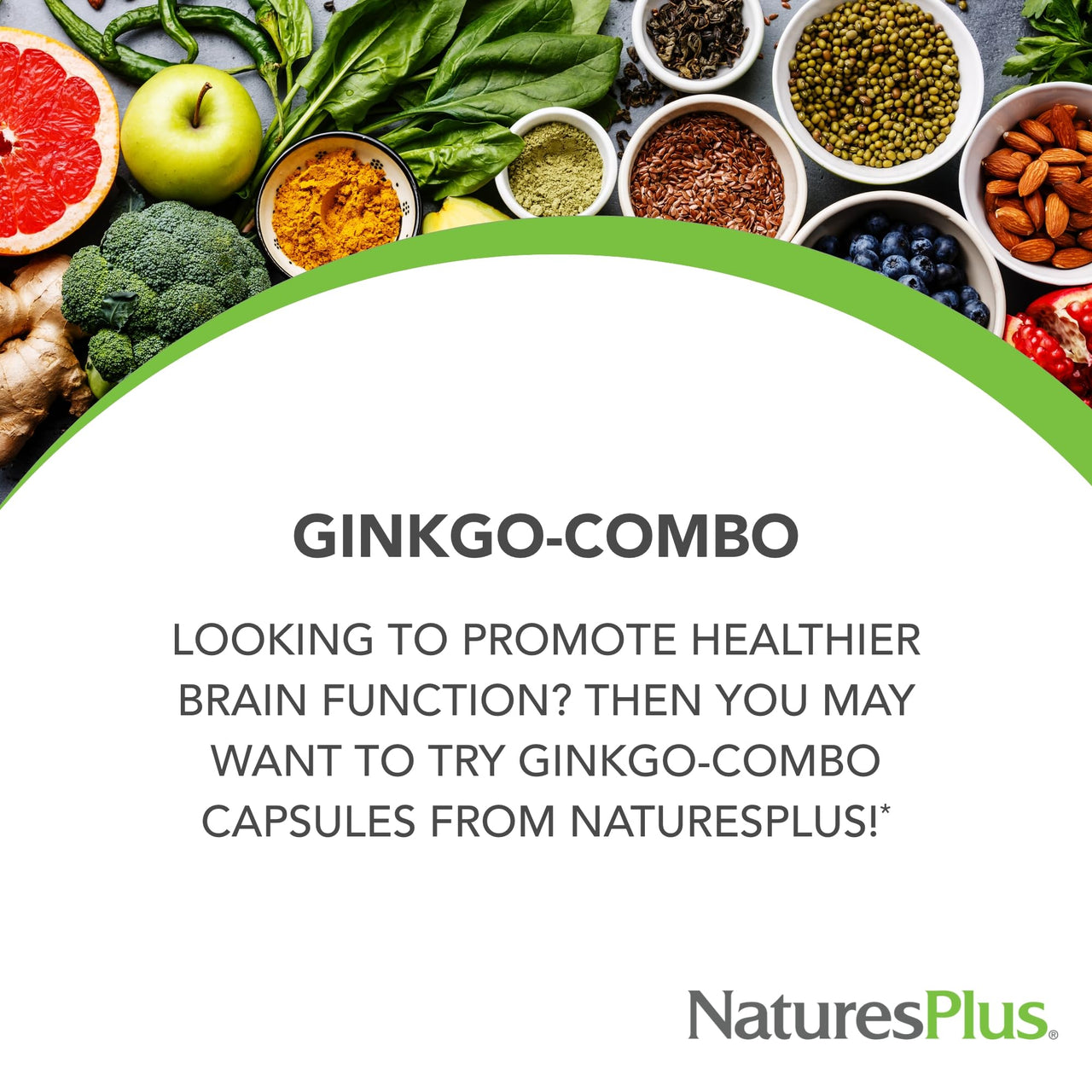 NaturesPlus Ginkgo-Combo - 60 Capsules - Cognition Support Supplement - Allergen Free, Vegetarian, Gluten Free - 60 Servings