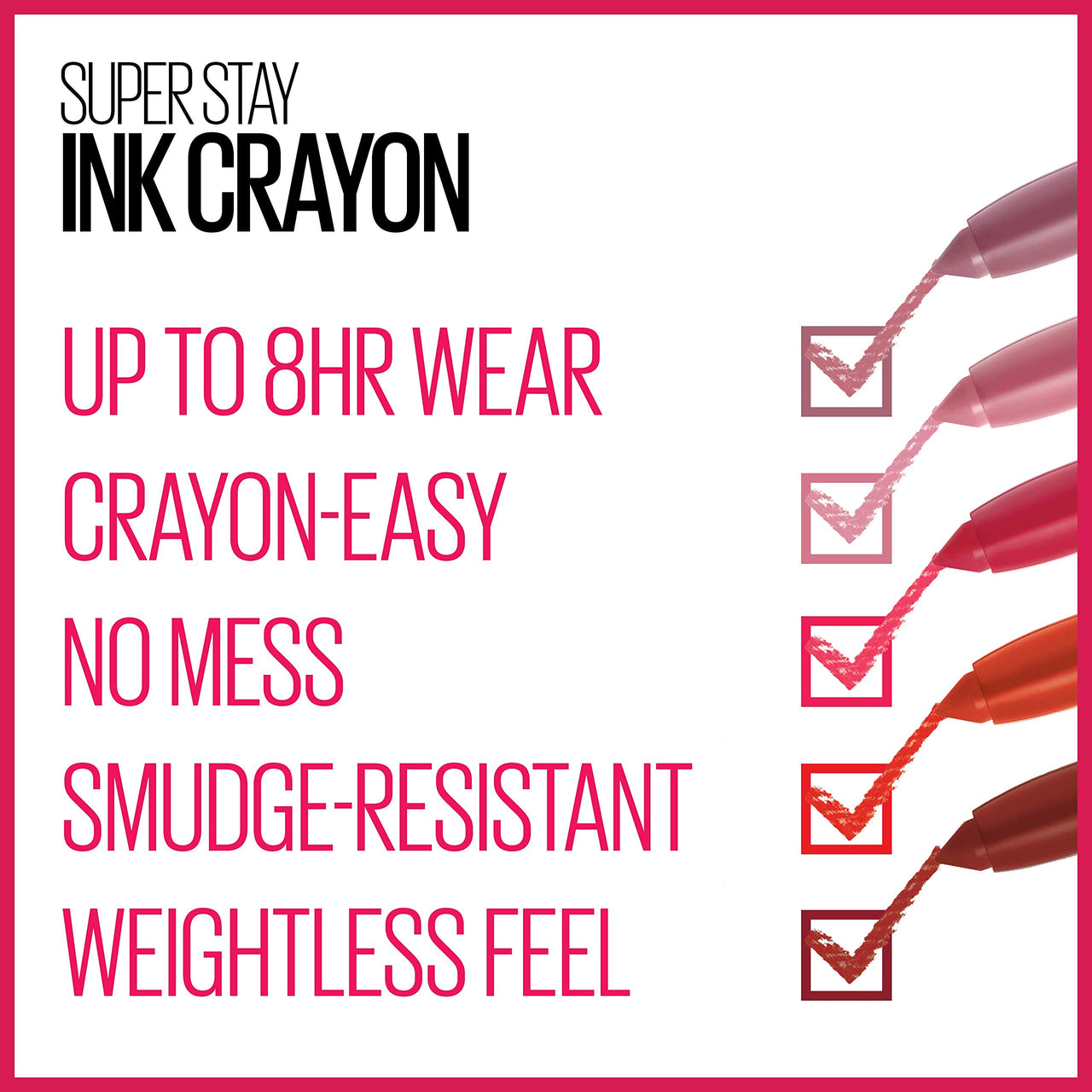 Maybelline Super Stay Ink Crayon Lipstick Makeup, Precision Tip Matte Lip Crayon with Built-in Sharpener, Longwear Up To 8Hrs, Run The World, Magenta Pink, 1 Count
