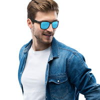 Thumbnail for Ray-Ban Unisex RB4165 Justin Rectangular Sunglasses, Rubber Black/Blue Flash, 55 mm
