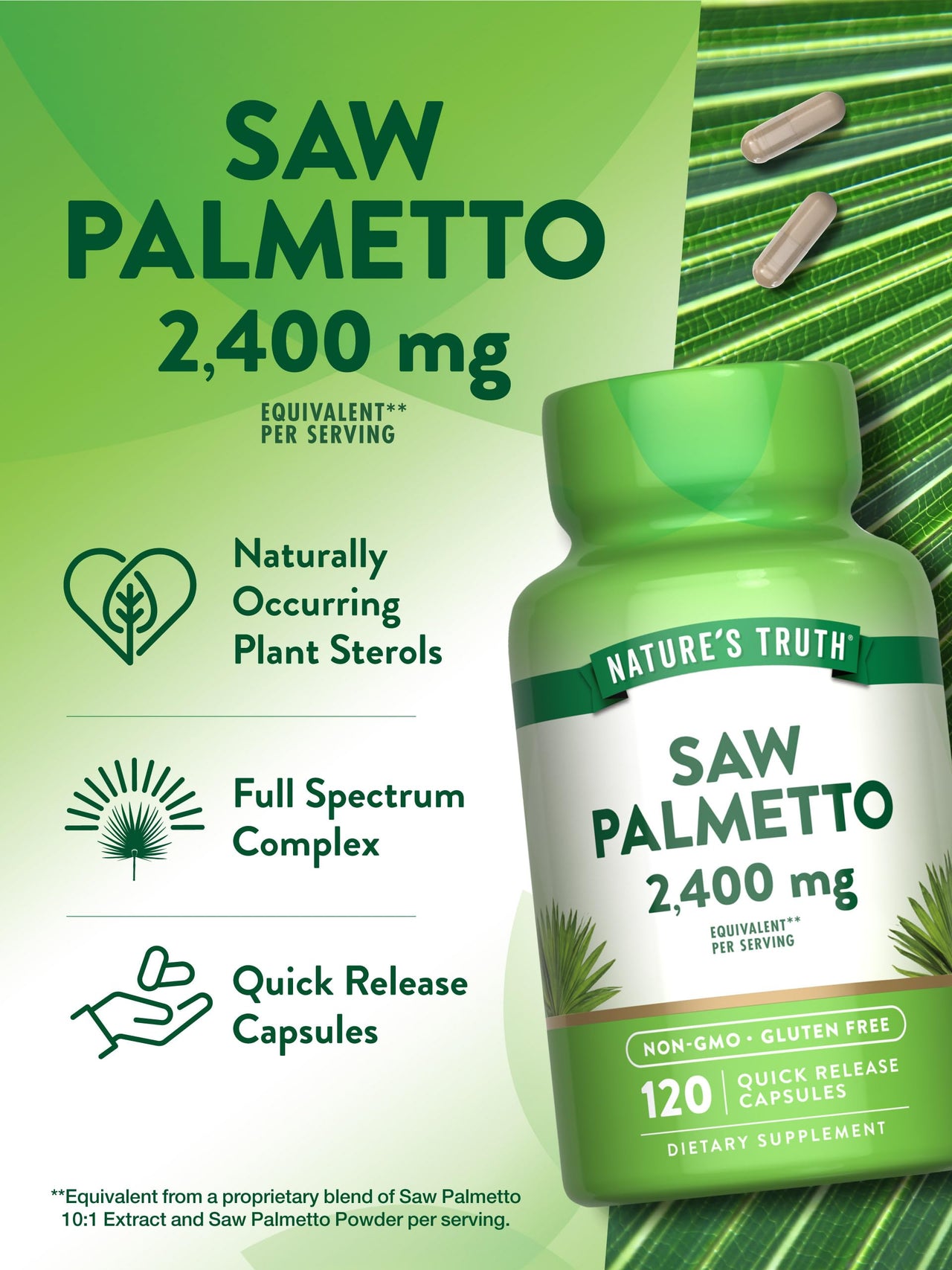 Nature's Truth Saw Palmetto Extract | 120 Capsules | Non-GMO & Gluten Free Supplement