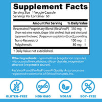 Thumbnail for Doctors Best Trans-Resveratrol 100, Resveratrol with Red Wine Polyphenol (ResVinol), Non-GMO, Gluten Free, Soy Free, Vegan 60 Veggie Caps