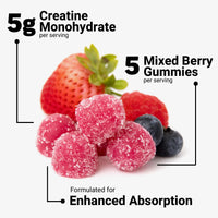 Thumbnail for Force Factor Creatine Monohydrate Gummies, NSF Certified, 5g Dose for Men & Women to Support Muscle, Strength, Recovery, Cognitive Health & Memory, Mixed Berry, 150 Gummies