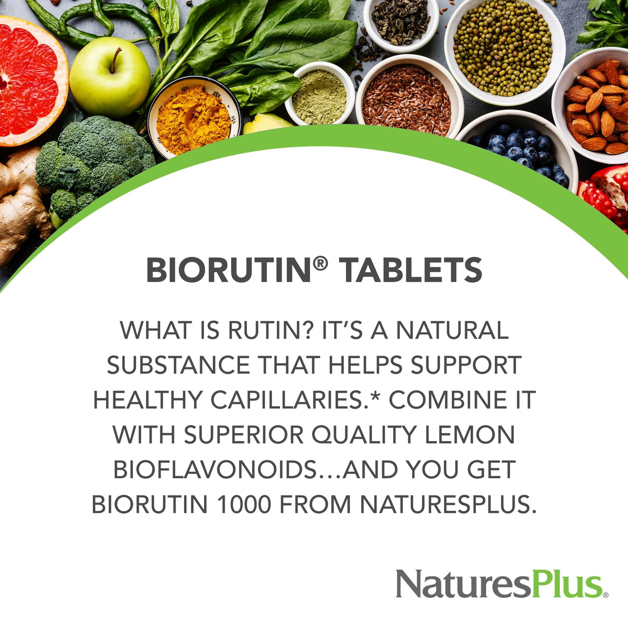 NaturesPlus Biorutin 1000 mg - 90 Tablets - Bioflavonoid & Rutin Complex - Supports Vascular Function & Circulation - Vegetarian, Gluten Free - 90 Servings