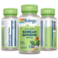 Thumbnail for SOLARAY Korean Ginseng 550 mg - Ginseng Root - Stress, Physical Endurance and Energy Supplements - Non-GMO, Vegan, Lab Verified - 50 Servings, 50 VegCaps