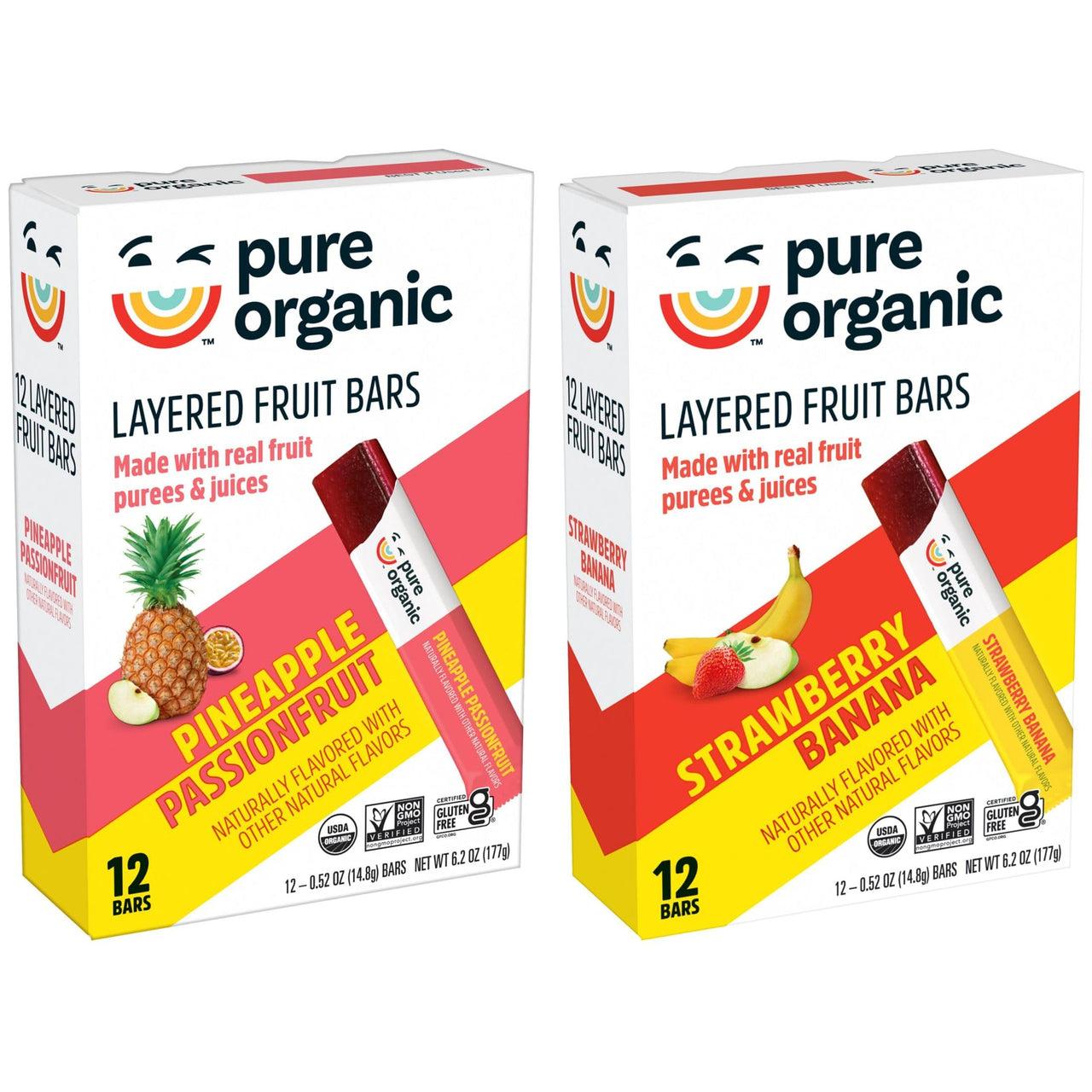 Pure Organic Layered Fruit Bars, Gluten Free, Vegan Fruit Snacks, Variety Pack, 12.4oz Box (48 Bars) (Pack of 4)