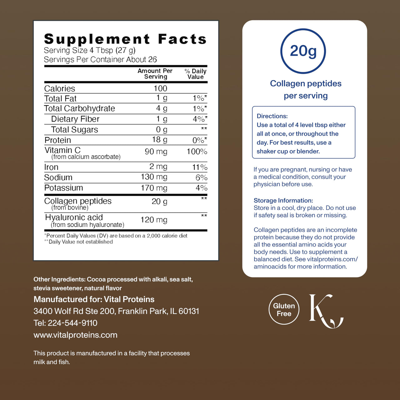 Vital Proteins Collagen Peptides Advanced, Hydrolyzed Peptides with Hyaluronic Acid and Vitamin C - Chocolate Flavor Powder, 24.7oz