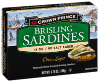 Thumbnail for Crown Prince One Layer Brisling Sardines in Oil, No Salt Added, 3.75-Ounce Cans (Pack of 12)