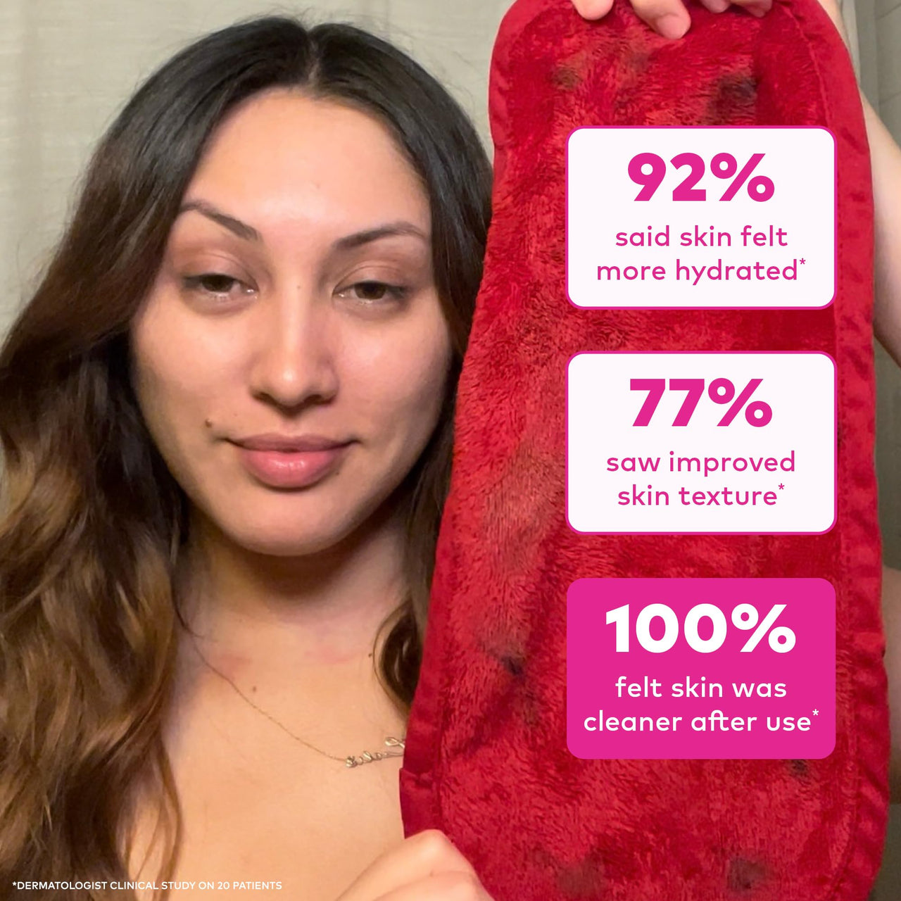 The Original MakeUp Eraser PRO, Effortlessly Remove All Makeup Using Only Water, Including Waterproof Mascara, Eyeliner, Foundation, Lipstick, Sunscreen,and More! Love Red, 1ct.