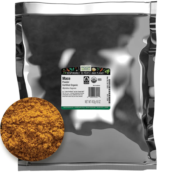 Frontier Co-op Organic Mace Powder, Fairtrade Certified, 16 Oz, Bulk Bag - Nutmeg Substitute for Chili, Moroccan and Caribbean Dishes