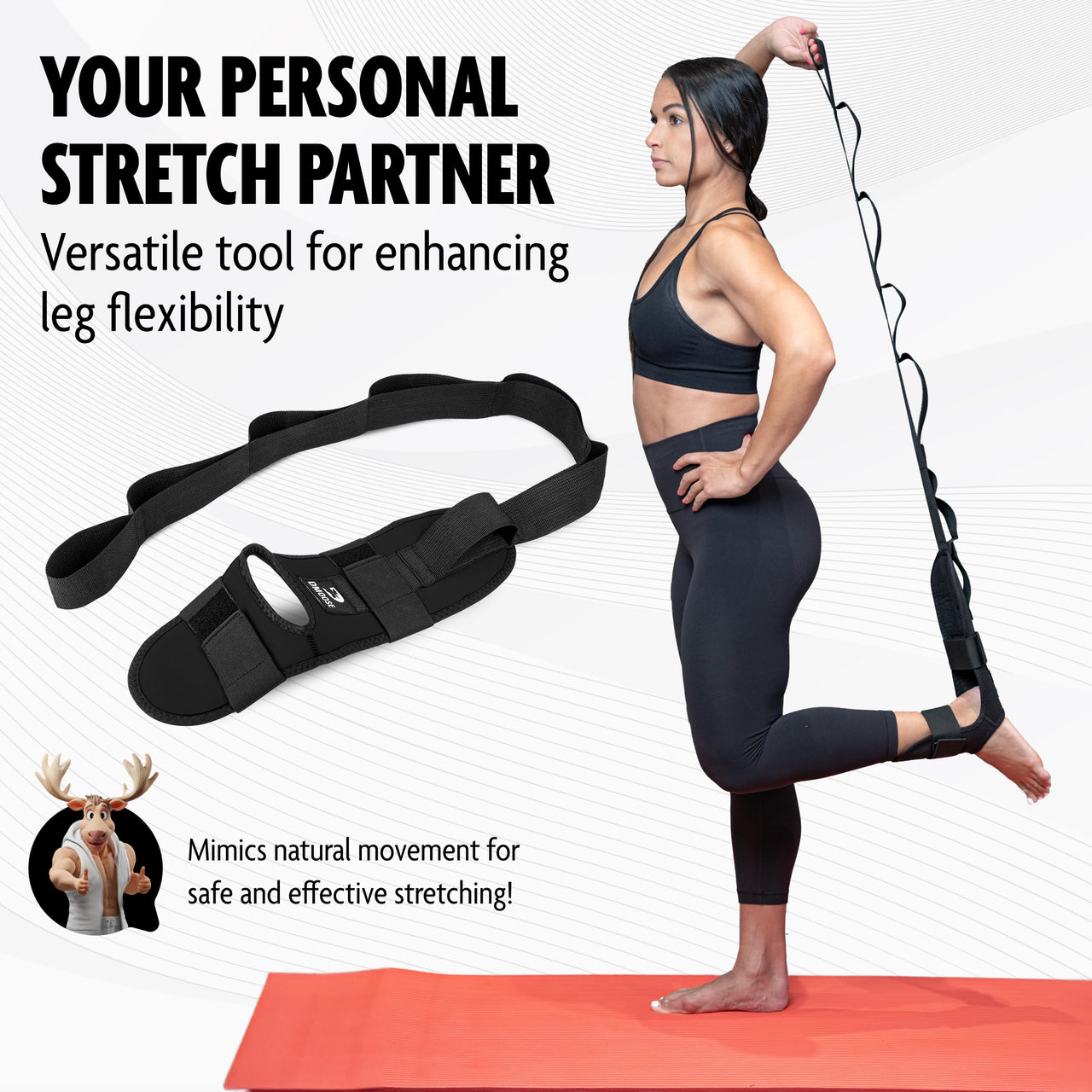 DMoose Fitness Foot & Calf Stretcher with Adjustable Padded Stretching Strap for Plantar Fasciitis, Hamstring, Heel Spurs and Achilles Tendonitis Relief - Yoga Leg Stretch Strap for Flexibility