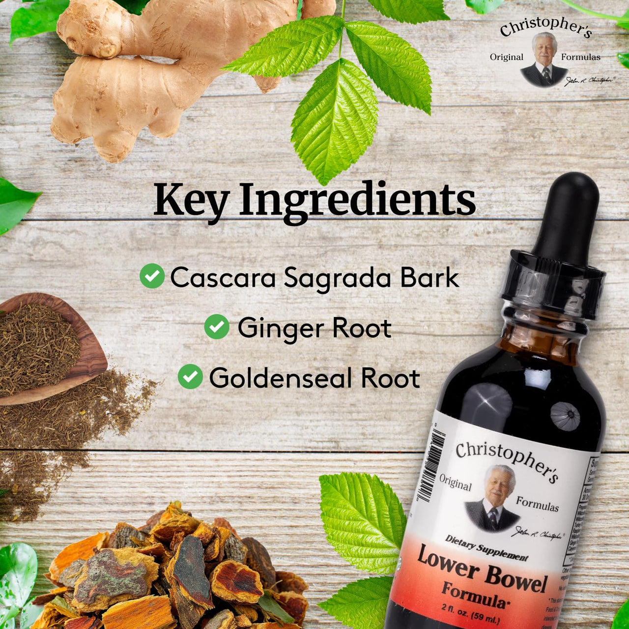 Christopher's Original Formulas Lower Bowel Extract, Herbal Support with Cascara Sagrada, Barberry & Ginger, 2 oz Liquid