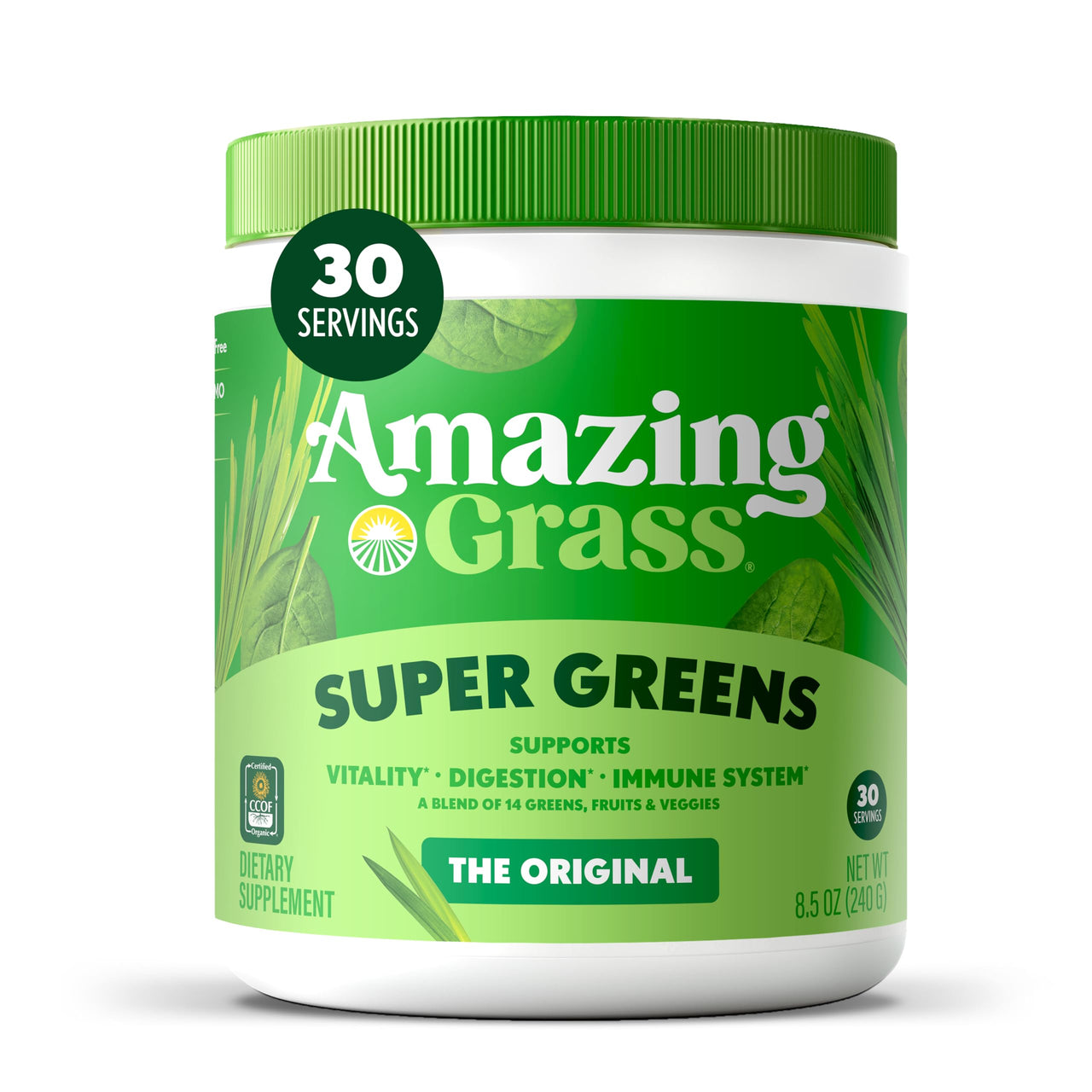 Amazing Grass Greens Blend Superfood: Greens Powder Mix for Energy, with Organic Spirulina, Chlorella, Beet Root Powder, Digestive Enzymes & Probiotics, Original, 30 Servings (Packaging May Vary)