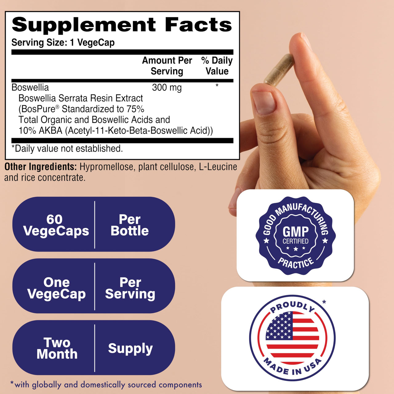 Health Thru Nutrition Boswellia 300mg 60 Capsules as Bospure AKBAMAX | High Potency 75% Boswellic Acids 10% AKBA | Healthy Mobility Support | Vegan Certified | Non-GMO, Gluten Free, Soy Free