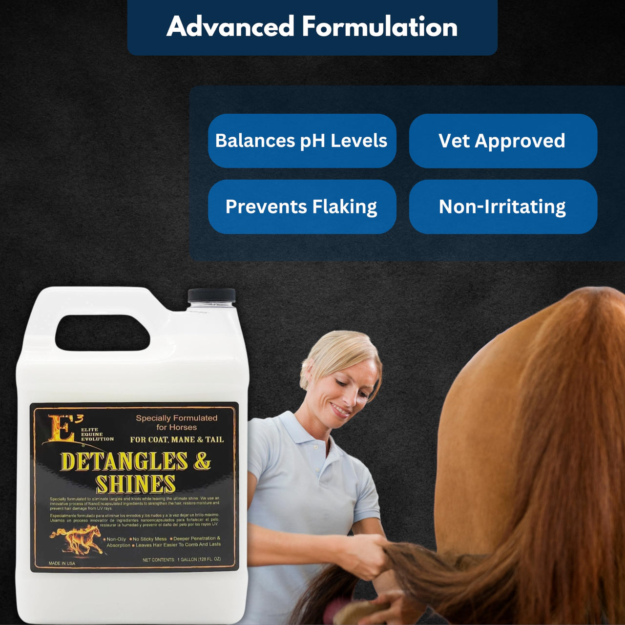 E3 Detangle and Shine for Horses - Instantly Detangles Mane and Tail, Adds Brilliant Shine, Moisturizes and Conditions, Non-Greasy, Vet Approved (8 fl oz)