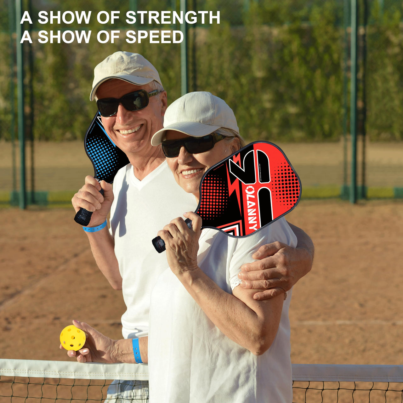 OLANNY Pickleball Paddles Set of 4 Pickleball Rackets Graphite Pickleball Set Polymer Honeycomb CoreLightweight Pickleball Set Includes 4 Pickleball Paddles + 4 Balls + 1 Pickleball Bag