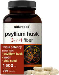 Thumbnail for NatureBell Psyllium Husk Fiber Supplement, 1,500mg Per Serving, 360 Capsules | with Inulin & Chia Seed | Organic Soluble Fiber for Digestive & Gut Health | Plant-Based, Non-GMO, Gluten-Free