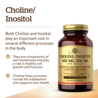 Thumbnail for Solgar Choline/Inositol 500 mg/500 mg, 100 Vegetable Capsules - Energy Metabolism, Liver Health, Essential for Brain & Nerve Function - Non-GMO, Vegan, Gluten Free, Dairy Free, Kosher - 50 Servings