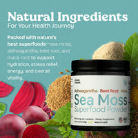 Thumbnail for Atlantic Naturals Superfood Organic Sea Moss Powder Blend with Ashwagandha, Maca Root & Beet Root | Ideal for Healthy Skin, Positive Mood & Energy | Vanilla Flavor (150g)