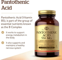 Thumbnail for Solgar Pantothenic Acid 550 mg Vegetable Capsules