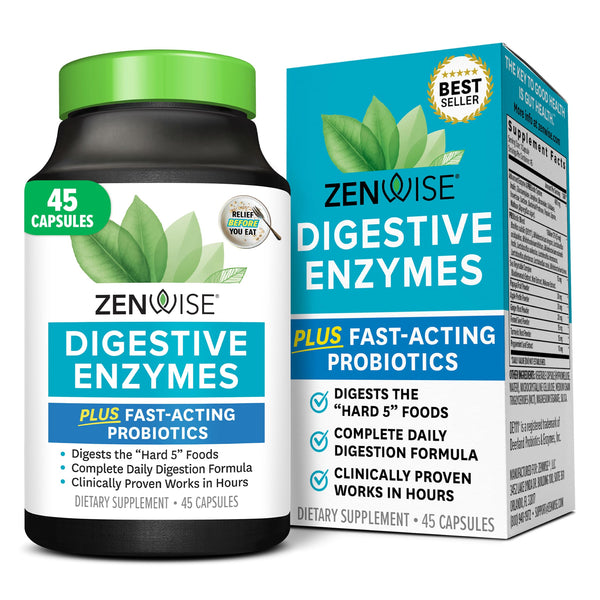 Zenwise Health Digestive Enzymes with Bromelain & Papaya - Multi Enzymes Digestion Supplement with Probiotics & Prebiotics for Gut Health, Gas & Bloating Relief - Men & Women - 45 Vegetarian Capsules