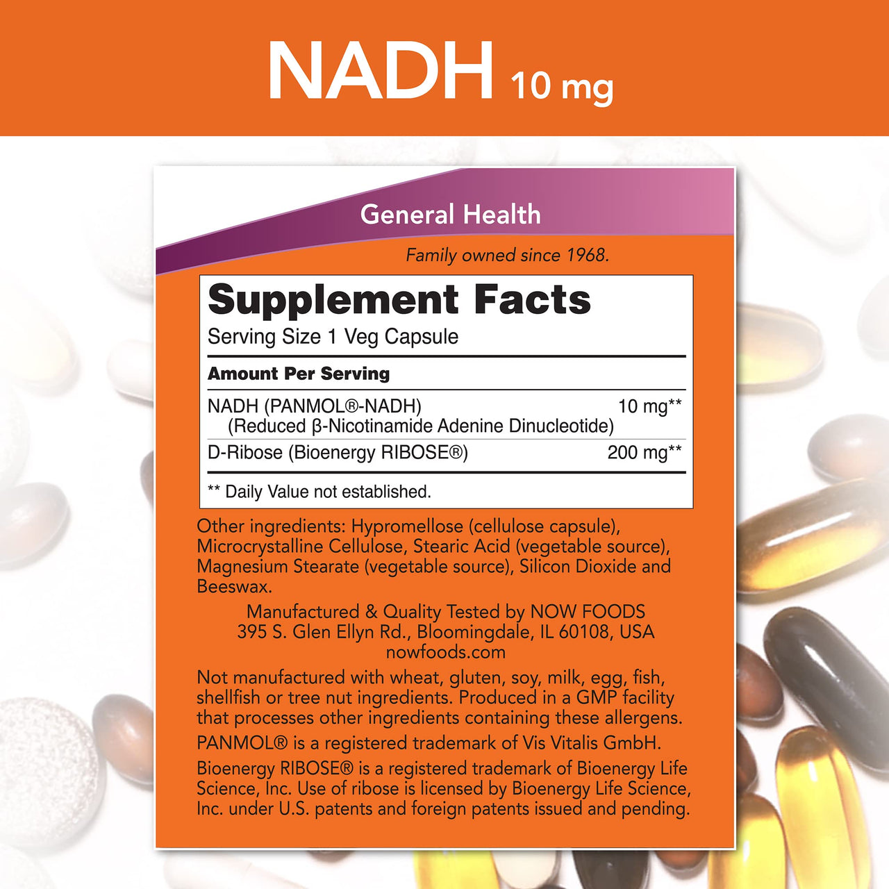 NOW Foods NADH with Ribose, 10 mg, 60 Vcaps