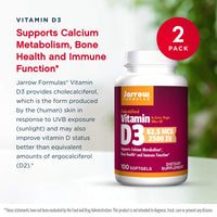 Thumbnail for Jarrow Formulas Vitamin D3 2500 IU - 100 Softgels, Pack of 2 - Bone Health, Immune Function & Calcium Metabolism Support - 200 Total Servings