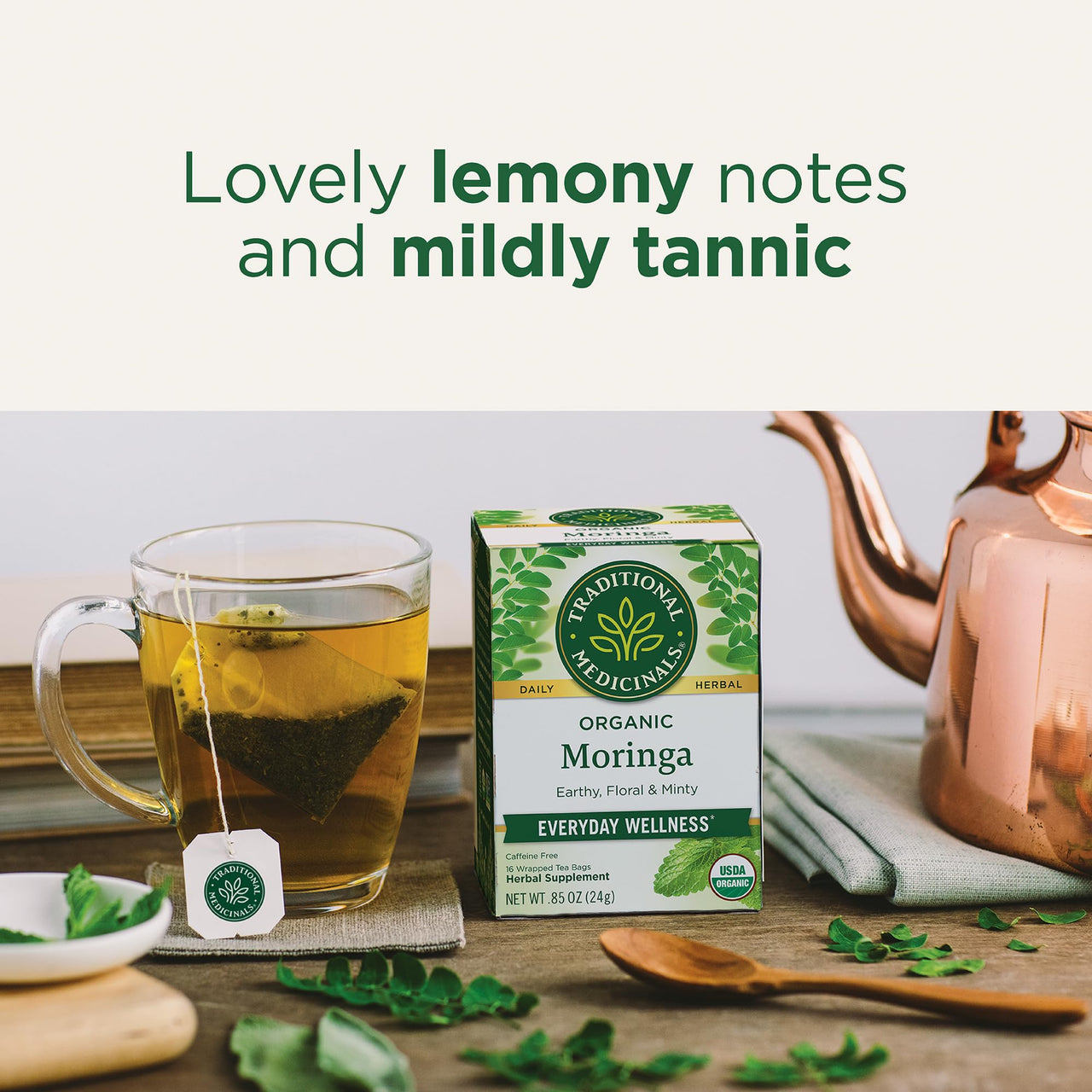 Traditional Medicinals Tea, Organic Moringa Spearmint & Sage - Everyday Wellness - Kosher, Non-GMO, Caffeine-Free - 16 Tea Bags