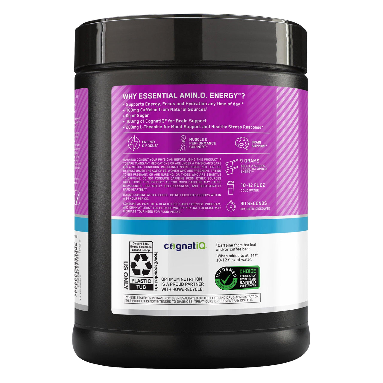 Optimum Nutrition Amino Energy Powder Plus Focus, with BCAA, Electrolytes, and Caffeine, Grape, 1.42 LB,72 Servings (Packaging May Vary)