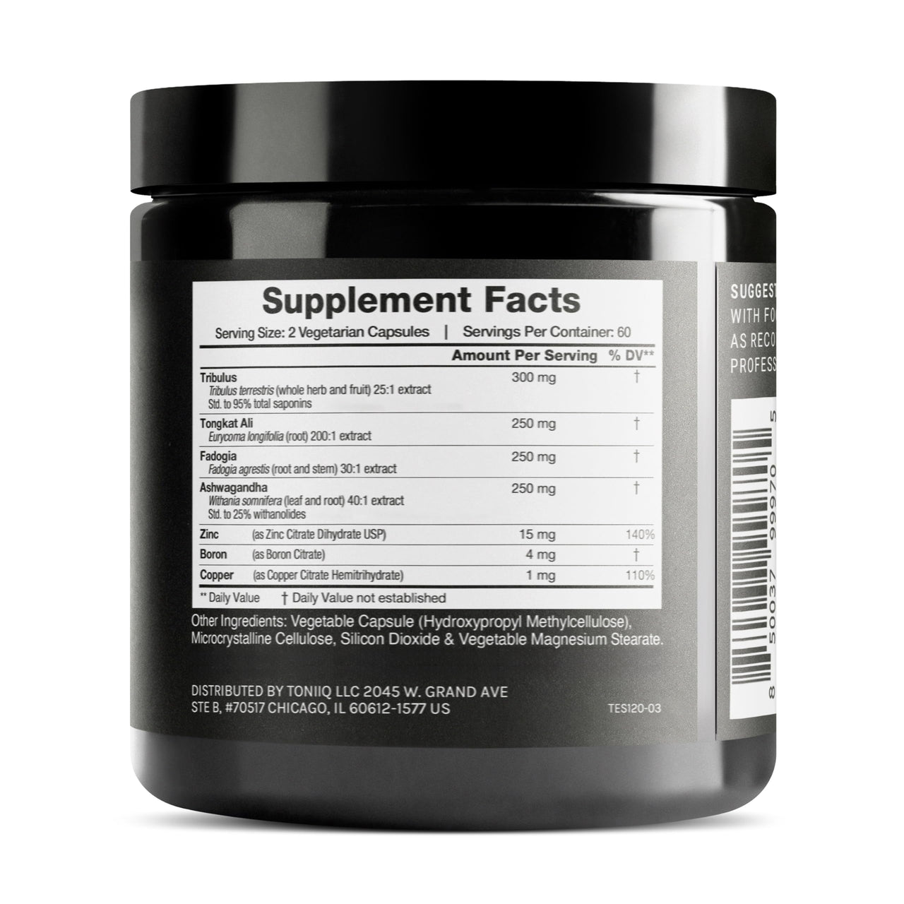 Elite T Formula - Ultra High Potency 200:1 Tongkat Ali, 30:1 Fadogia & 25% Withanolides Ashwagandha - Tribulus with 95% Saponins, Zinc, Boron & Copper - Third-Party Lab Tested - 120 Capsules