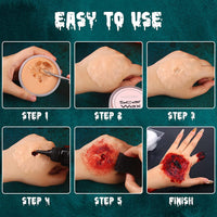 Thumbnail for BOBISUKA Demonic Special Effects SFX Halloween Makeup Kit - 5 Colors Bruise Makeup Face Body Painting Palette + Scar Wax with Spatula Tool + Fake Blood Splatter Spray + Fake Blood Cream +Stipple Spong
