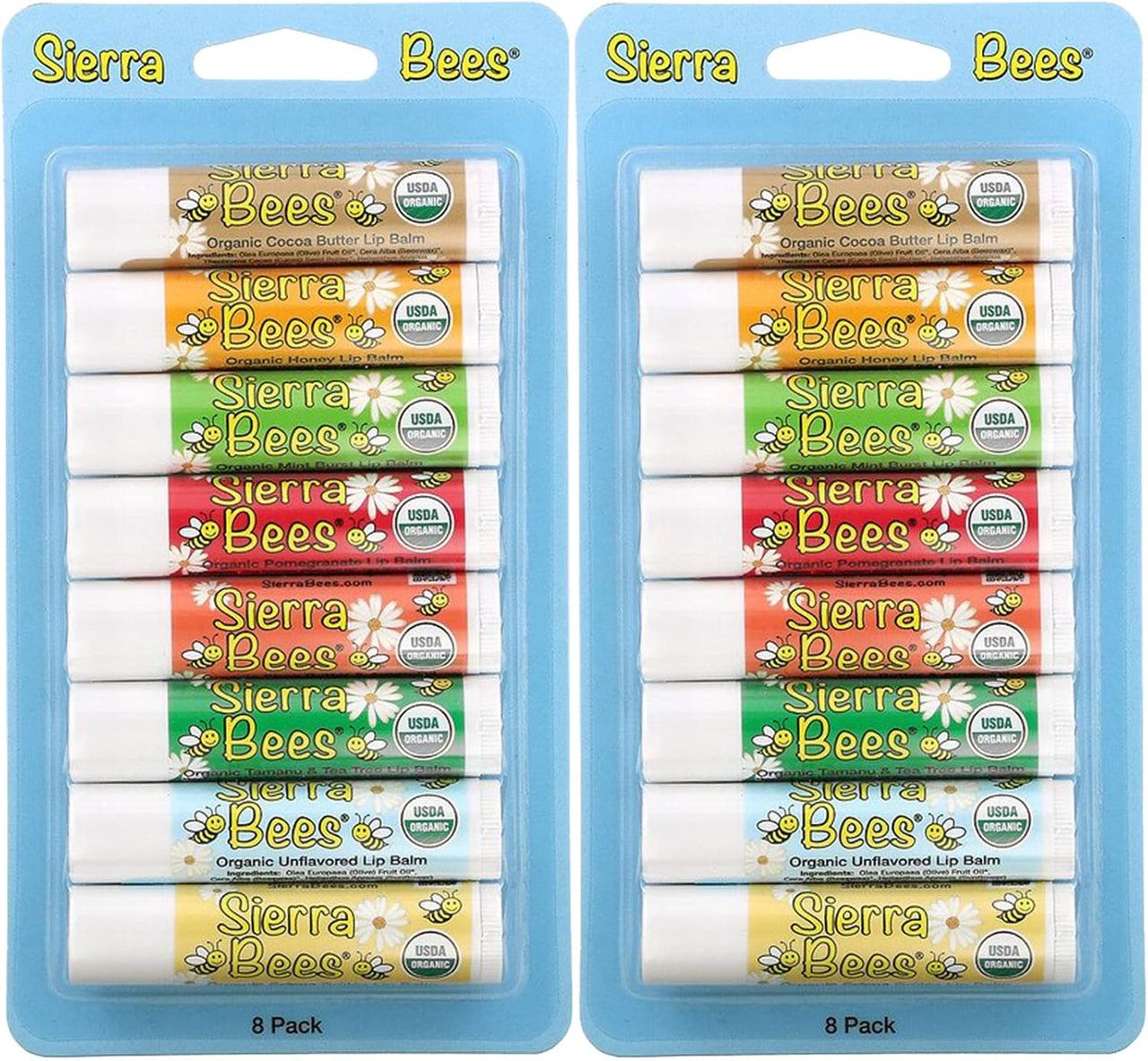 Sierra Bees Organic Lip Balms Set of 8 (Pack of 2)