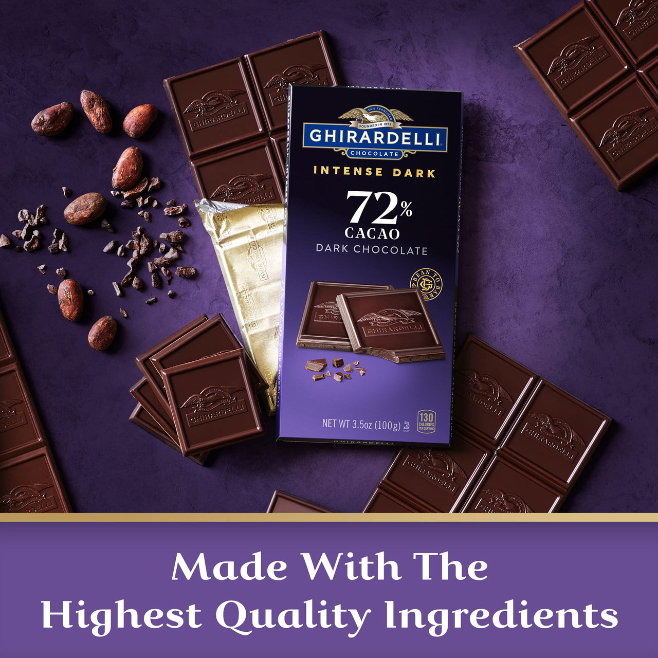 GHIRARDELLI INTENSE DARK Chocolate Bar, 72% Cacao, 3.5 Oz Bar (Pack of 4)