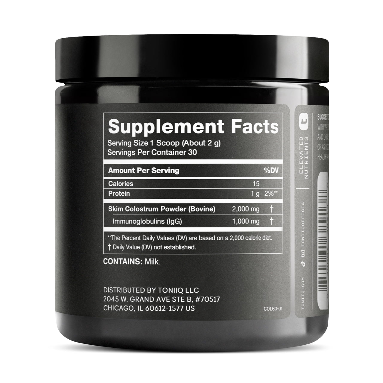 Ultra High Strength Bovine Colostrum Powder - 50% IgG - 2,000mg per Serving - Third Party Tested for Potency - Supports Immune, Gut, and Skin Health - 30 Servings -Premium Bovine Colostrum Supplement