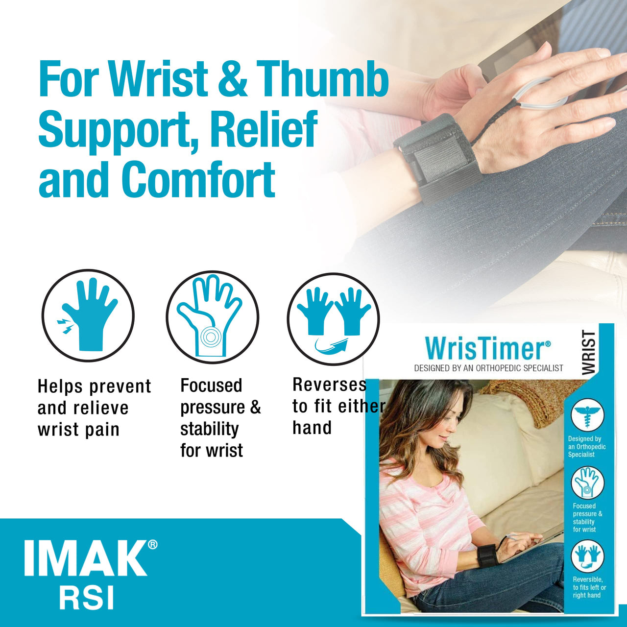 Brownmed - IMAK RSI WrisTimer - Wrist Brace for Carpal Tunnel, Arthritis & Tendonitis - Comfortable Wrist Support for Working, Gaming & More - Offers Gentle Wrist Compression for Men & Women - Small