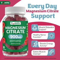 Thumbnail for YUM-V'S Magnesium Citrate Gummies â€“ 900mg Highly Absorbable Magnesium Gummies for Women & Men to Support Nerve, Muscle & Enzyme Function â€“ Gluten-Free, Kosher & Raspberry Flavor (90 Count)