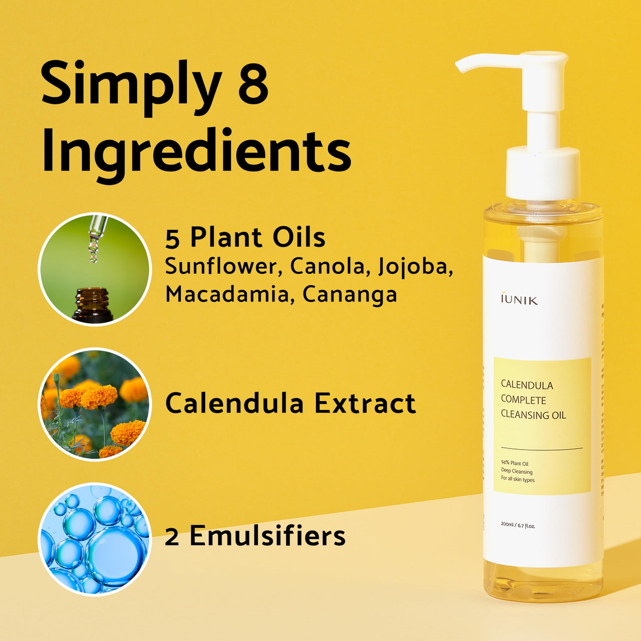 iUNIK Calendula Jojoba Oil Cleanser Gentle Makeup Remover Pore Cleansing Oil & Centella Bubble Foaming Facial Cleanser Vegan Soothing Moisturizing Dry Oily Sensitive Skin Korean Skincare