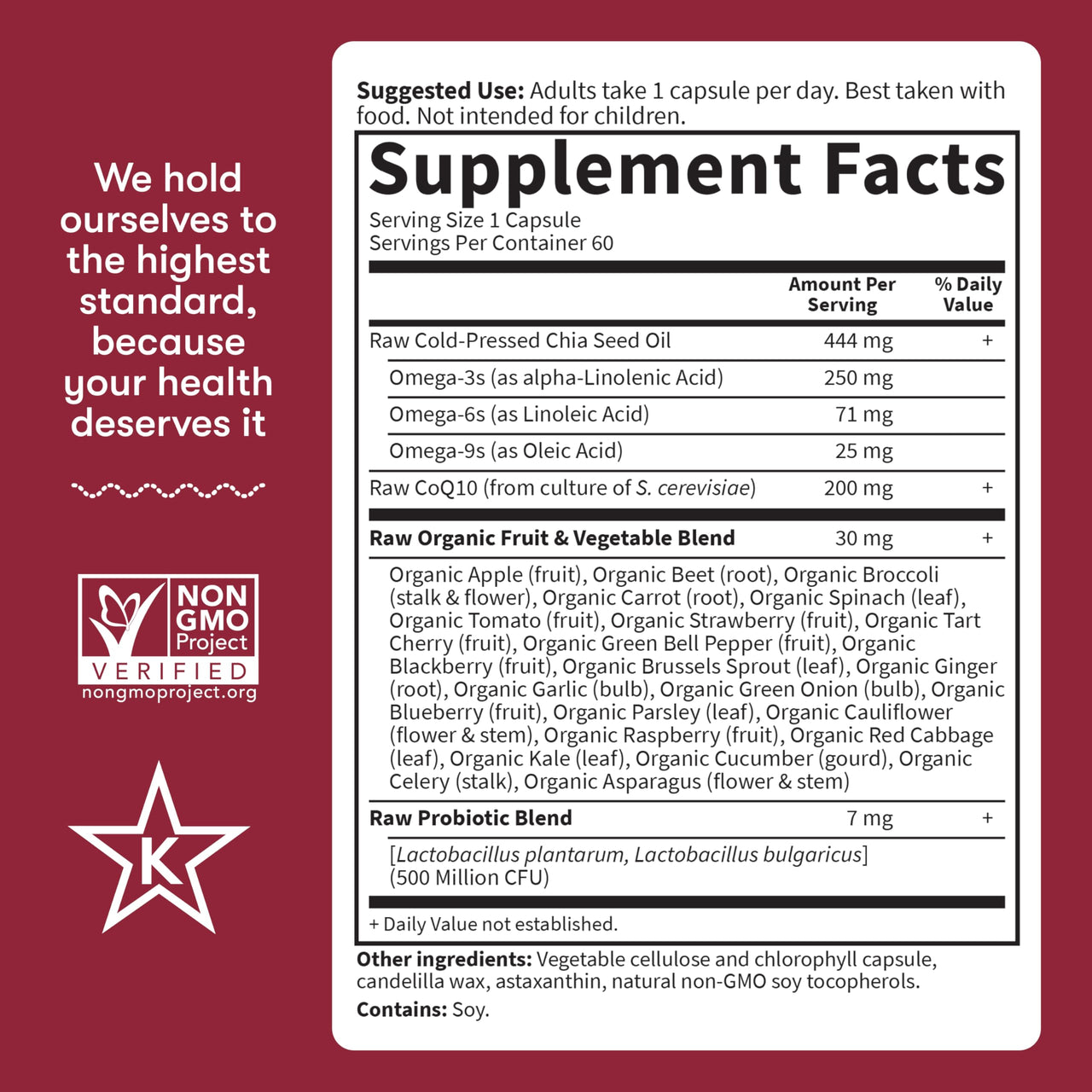 Garden of Life CoQ10 200mg, Vegetarian Omega 3 6 9 Supplement Raw Co Q 10 Chia Seed Oil, Whole Food Nutrition with Antioxidant Support, Coenzyme q10 Supplement for Heart Health, 60 Capsules